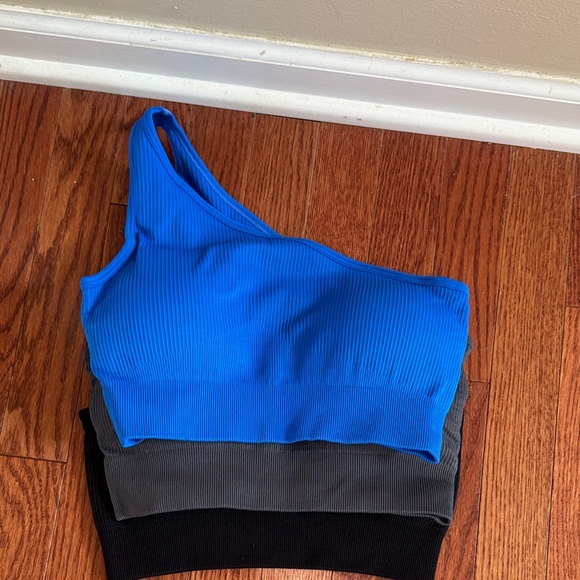 Blue One-Shoulder Ribbed Top - Picture 1 of 4